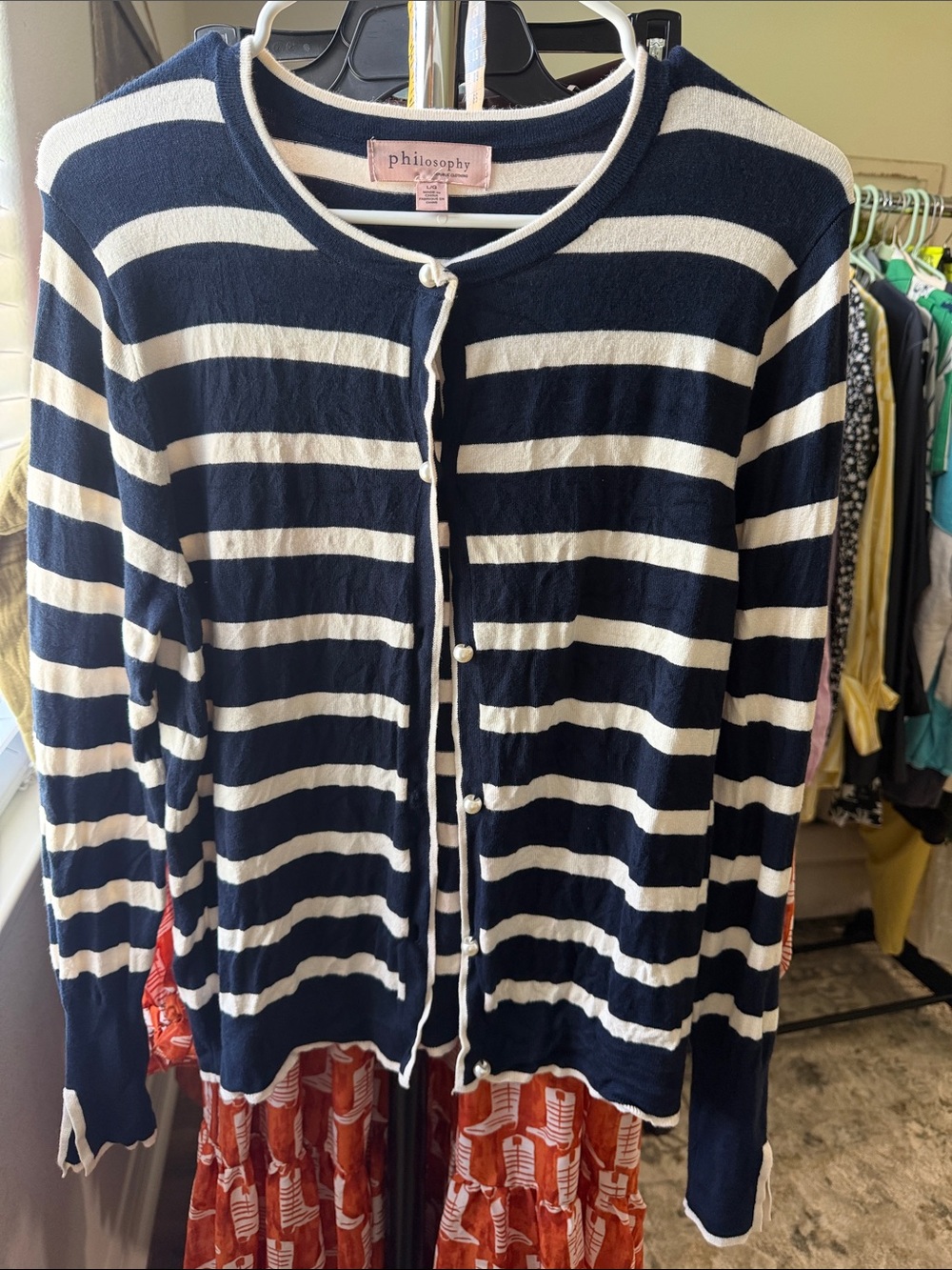Philosophy Navy & Cream Striped Button-Front Cardigan